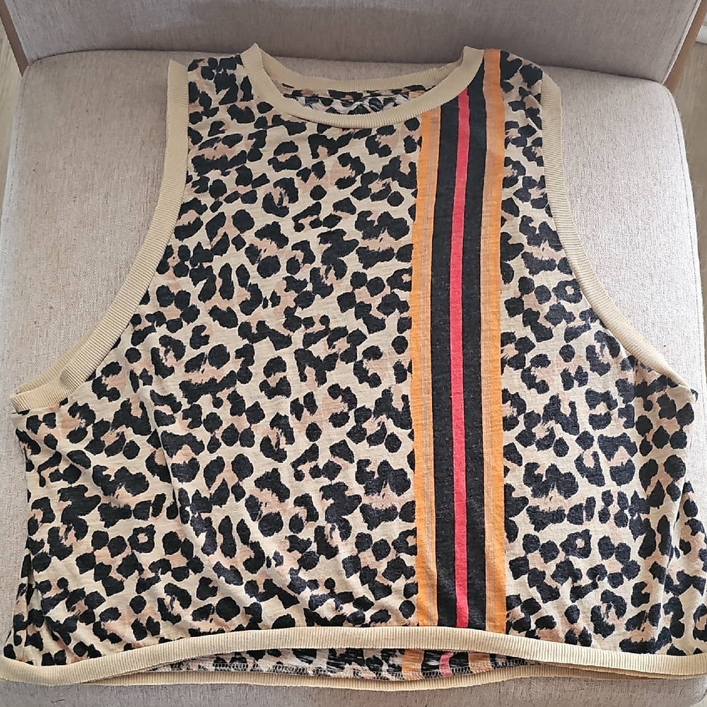 FP Movement Black and White Crop Tank Top with Graphic Leopard Print